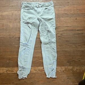 American Eagle Outfitters Light Mint Distressed Skinny Jeans